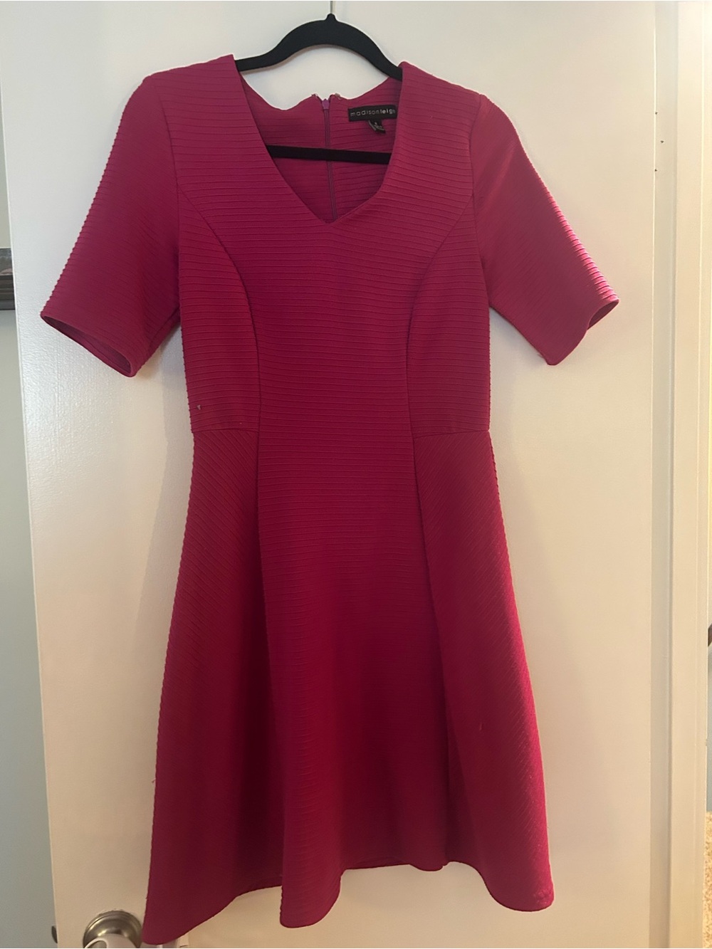 Textured VโNeck AโLine Dress in Fuchsia